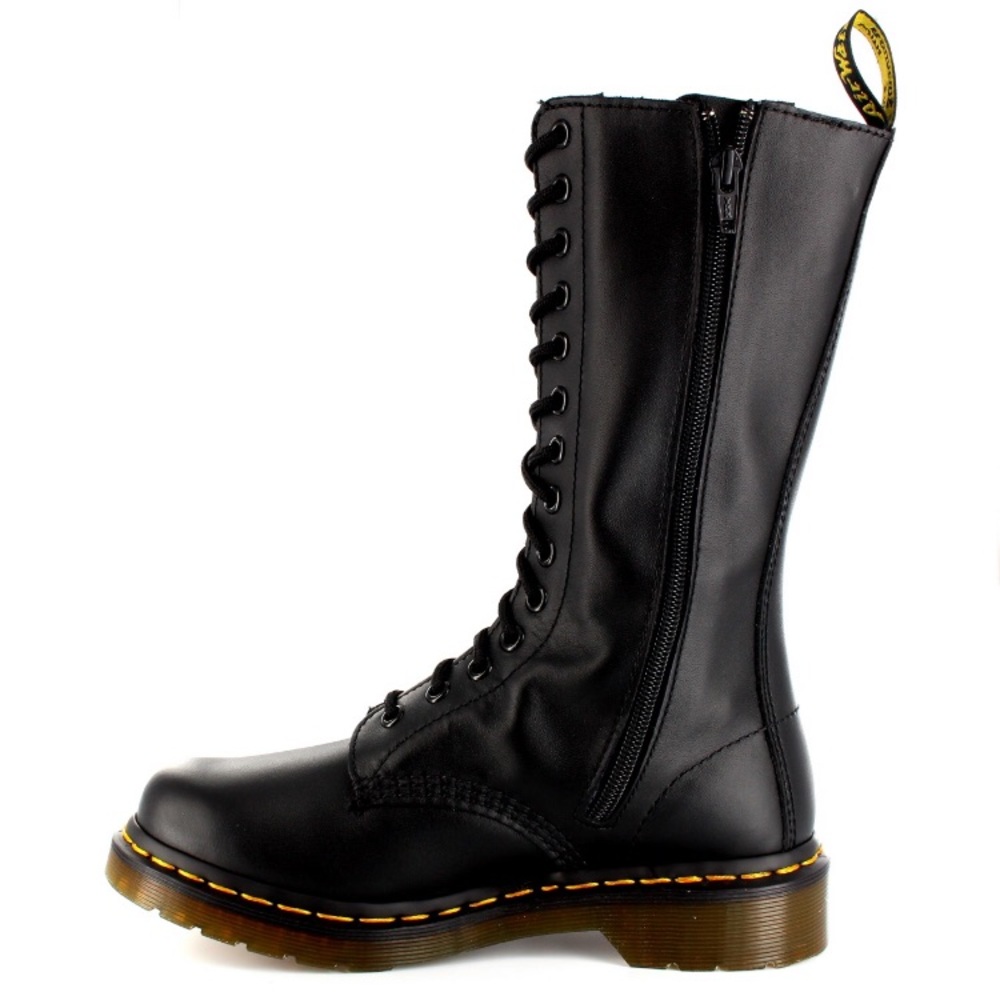 Black mid height doc martens. Black leather.
